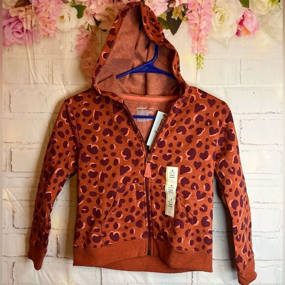 Girls NWT Cat And Jack Hearts Zip Up Hoodie S 6/7 - Picture 1 of 10